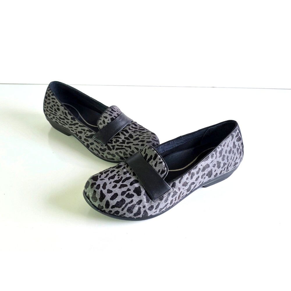 DANSKO Oksana Slip On Loafers Gray Black Leopard Calf Hair Sz 10.5 11 41 Comfort